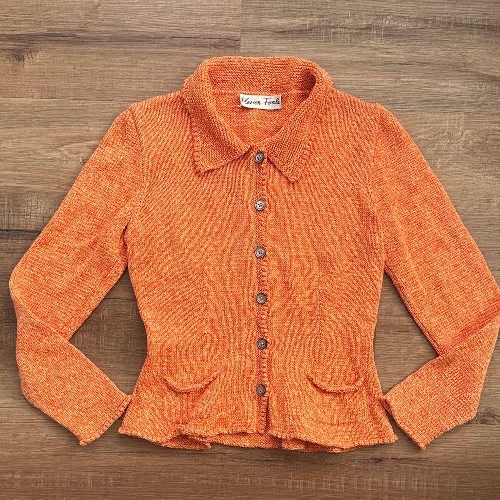 Marion Foale cotton cardigan hand knit orange tangerine XS